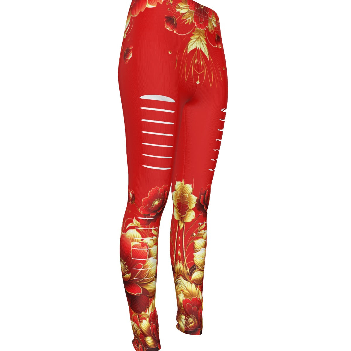 Heavenly Floral In Red Print Women's Ripped Leggings