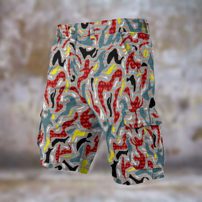 Camouflage Color Maze Print Men's Cargo Shorts