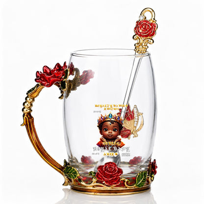 ARIES ZODIAC ROYAL BABIES EDITION 2026 14OZ Enamel Flower Glass Mug With Spoon