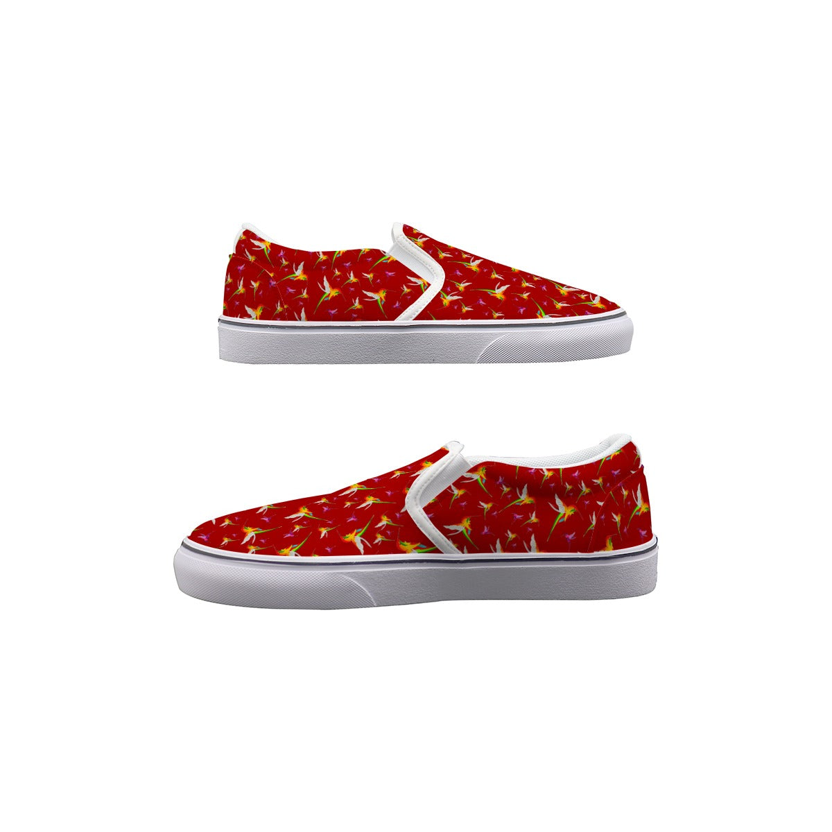 Humming Birds In Burgundy Women's Slip On Sneakers