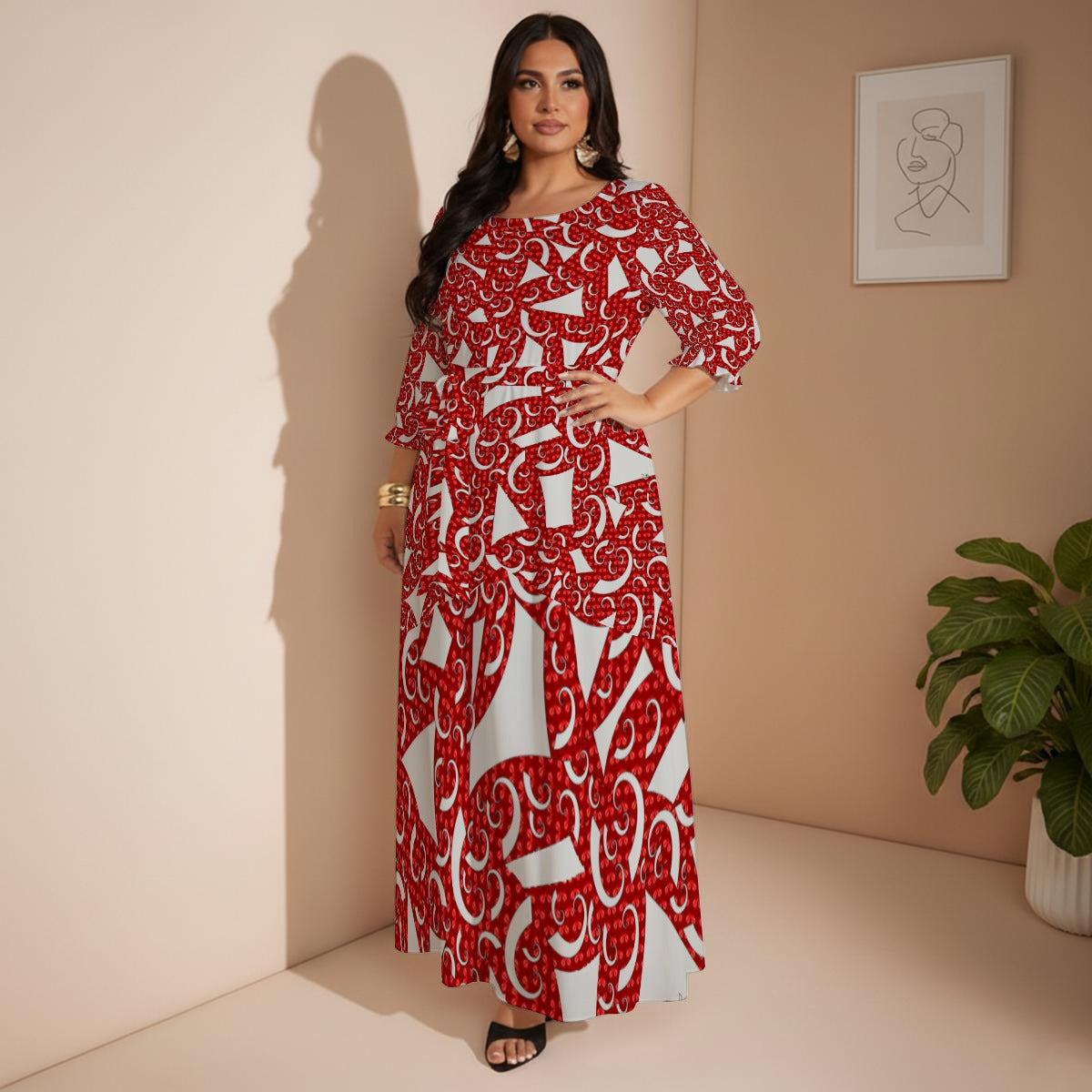 Dancing Clay All-Over Print Women’s Maxi Dress|Plus Size