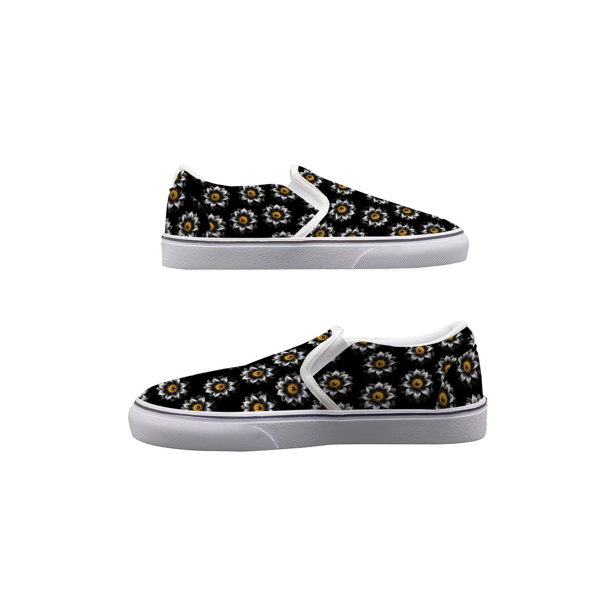 Yellow Rhinestone Flowers In Black Women's Slip On Sneakers
