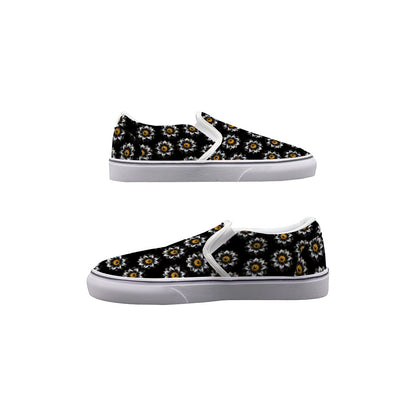 Yellow Rhinestone Flowers In Black Women's Slip On Sneakers