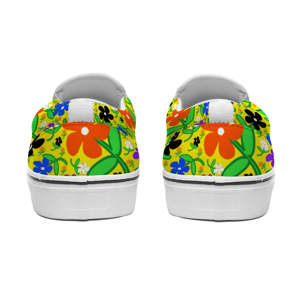 Colorful Flowers In Yellow Women's Slip On Sneakers