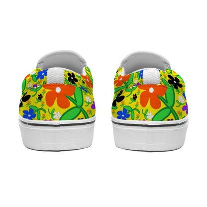 Colorful Flowers In Yellow Women's Slip On Sneakers