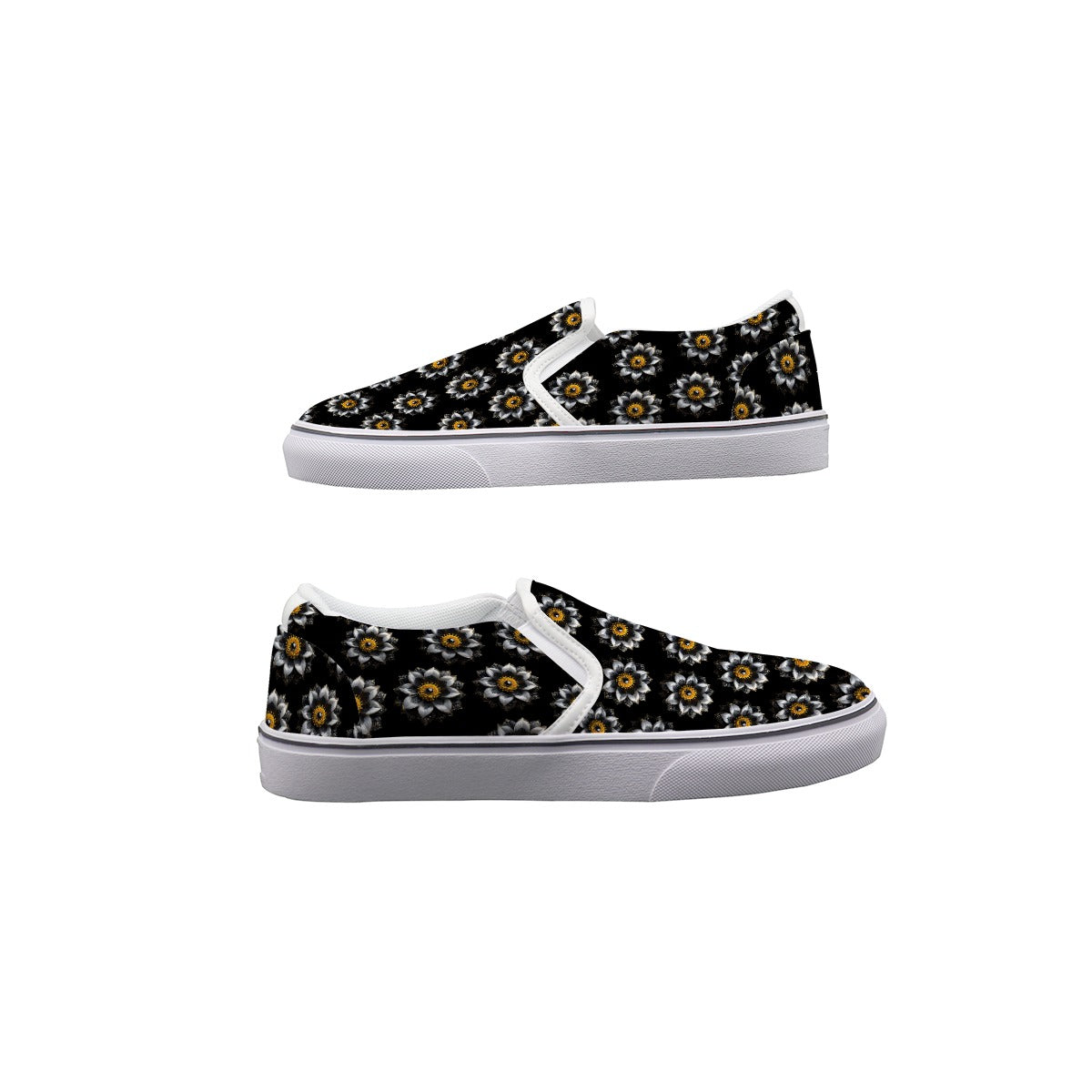 Yellow Rhinestone Flowers In Black Women's Slip On Sneakers