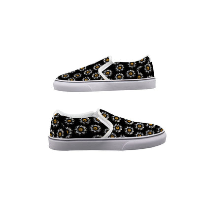 Yellow Rhinestone Flowers In Black Women's Slip On Sneakers