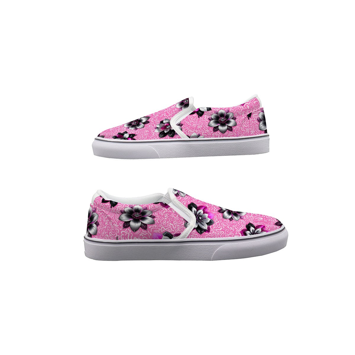 Rhinestone Pink Flowers In Pink Women's Slip On Sneakers