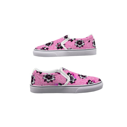 Rhinestone Pink Flowers In Pink Women's Slip On Sneakers