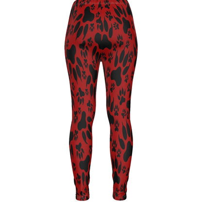 Paw Prints In Red All-Over Print Women's Ripped Leggings