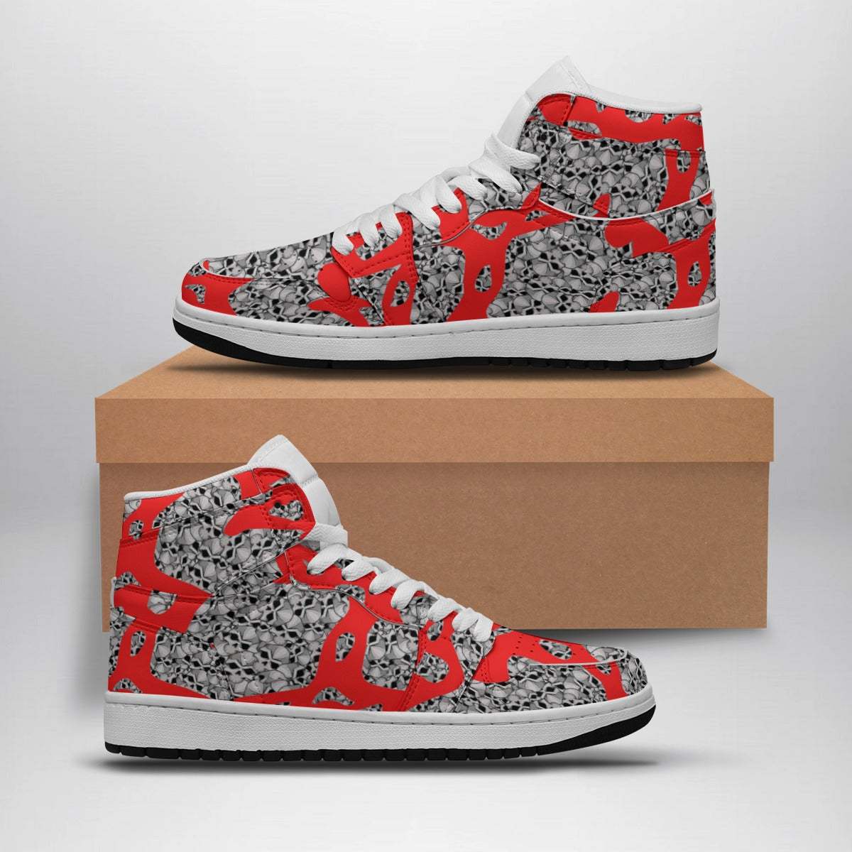 Camouflage Skulls In Red Women's Faux Leather Stitching Shoes