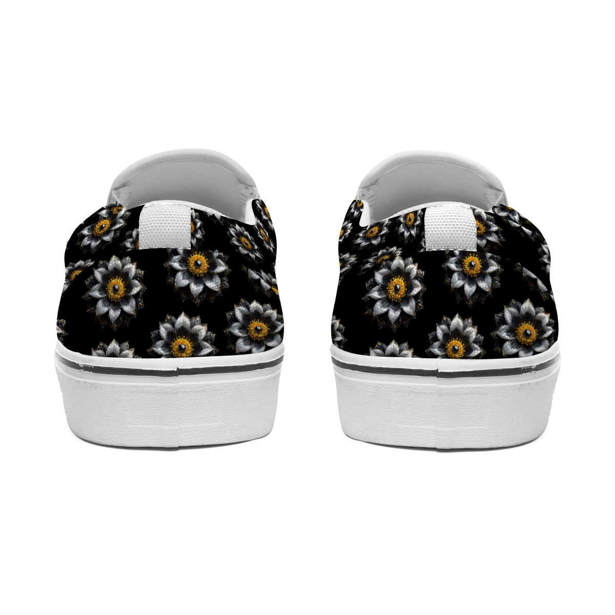 Yellow Rhinestone Flowers In Black Women's Slip On Sneakers