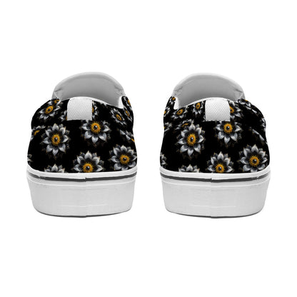 Yellow Rhinestone Flowers In Black Women's Slip On Sneakers
