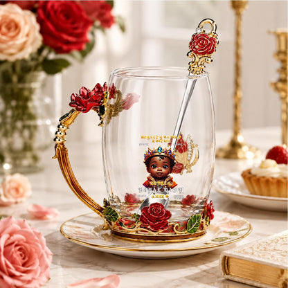 ARIES ZODIAC ROYAL BABIES EDITION 2026 14OZ Enamel Flower Glass Mug With Spoon