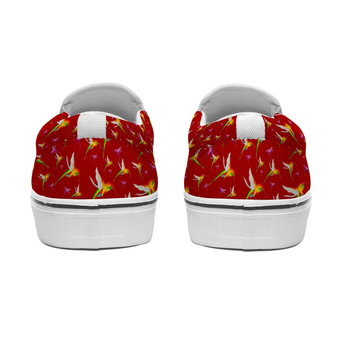Humming Birds In Burgundy Women's Slip On Sneakers