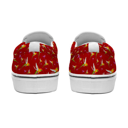 Humming Birds In Burgundy Women's Slip On Sneakers