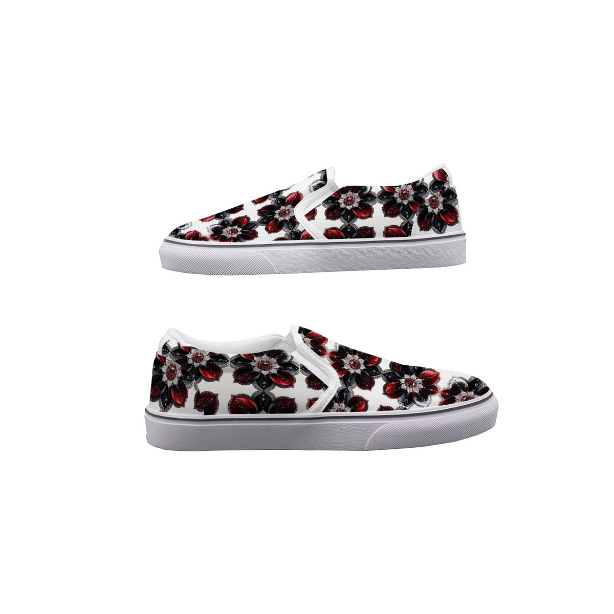 Rhinestone Colorful Flowers And Crosses In White Women's Slip On Sneakers