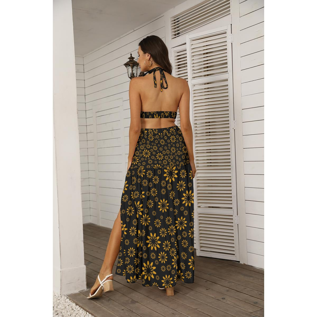 Flower Boomtelyah All-Over Print Women's Tie Back Wrap Dress