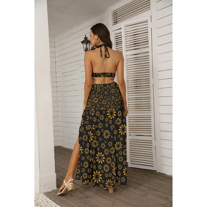 Flower Boomtelyah All-Over Print Women's Tie Back Wrap Dress
