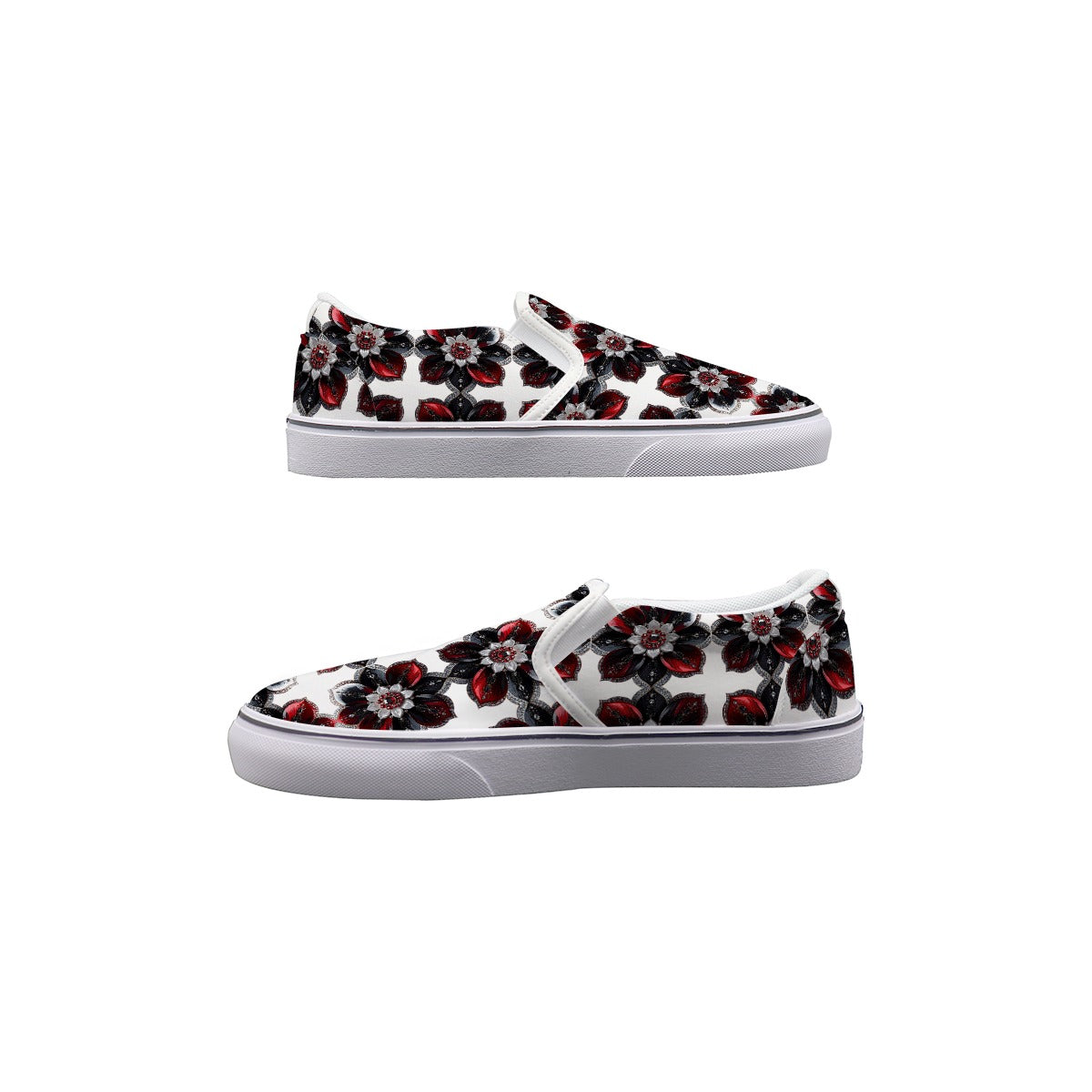 Rhinestone Colorful Flowers And Crosses In White Women's Slip On Sneakers
