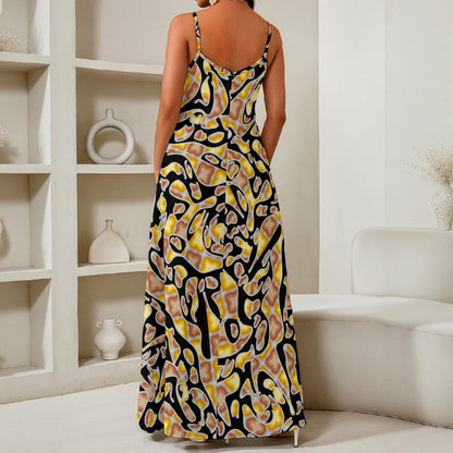 Pineapple Splash In Black All-Over Print Women's Elegant V-Neck Maxi Dress