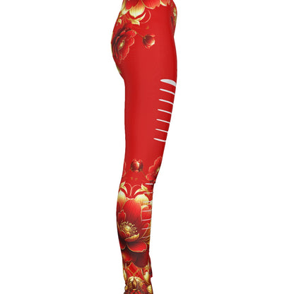 Heavenly Floral In Red Print Women's Ripped Leggings