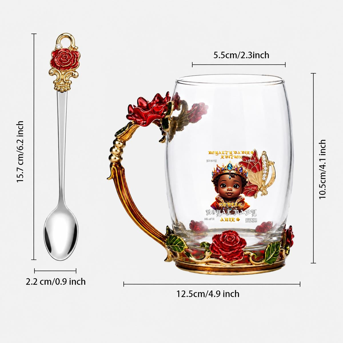 ARIES ZODIAC ROYAL BABIES EDITION 2026 14OZ Enamel Flower Glass Mug With Spoon