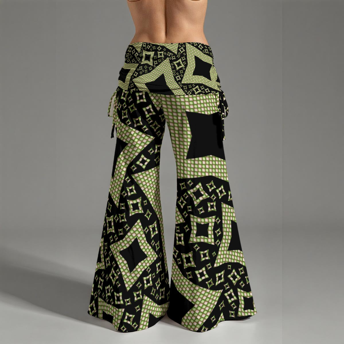 Squares In Black All-Over Print Women's High Waist Wide Leg Pants