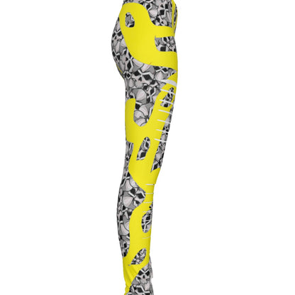 Camouflage Skulls In Yellow All-Over Print Women's Ripped Leggings