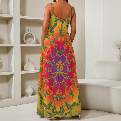 Animal Forest All-Over Print Women's Elegant V-Neck Maxi Dress