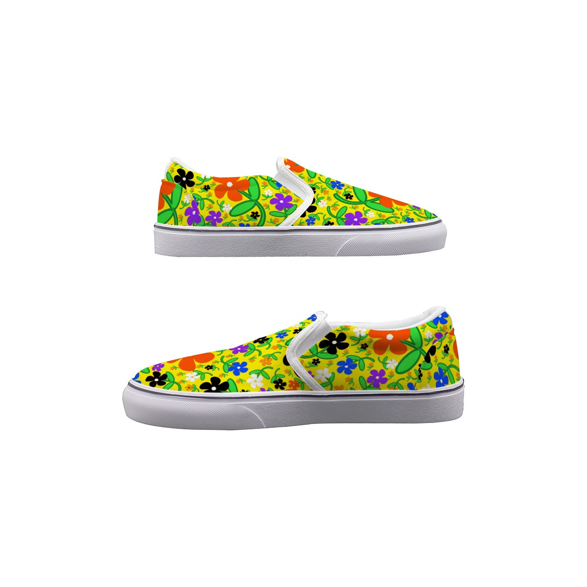 Colorful Flowers In Yellow Women's Slip On Sneakers