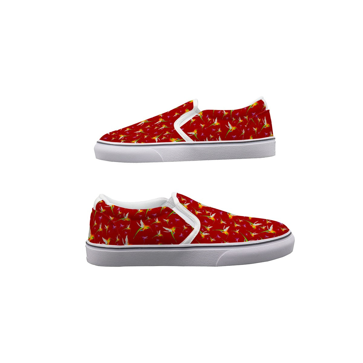 Humming Birds In Burgundy Women's Slip On Sneakers