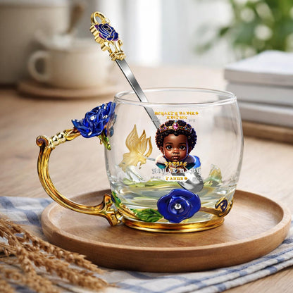 TAURUS 12OZ Enamel Floral Glass Mug With Spoon