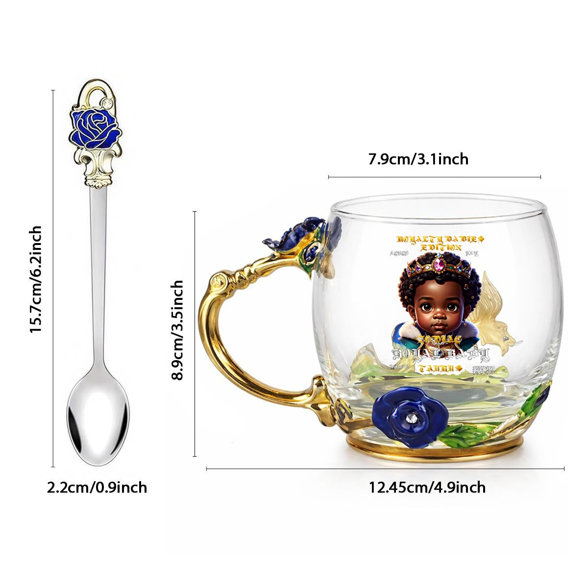 TAURUS 12OZ Enamel Floral Glass Mug With Spoon