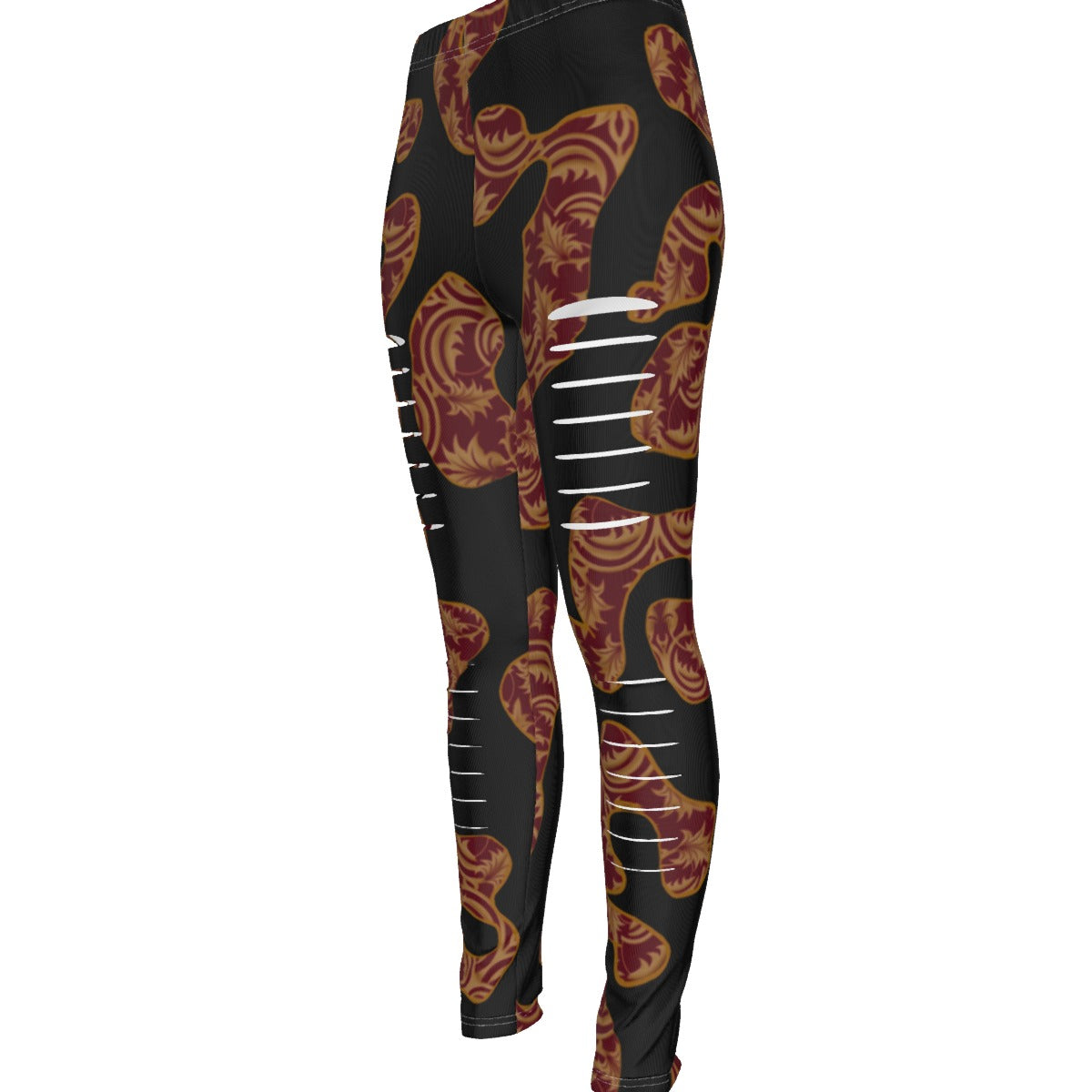 Woodgrain In Black All-Over Print Women's Ripped Leggings