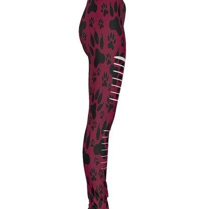 Paw Prints In Burgundy All-Over Print Women's Ripped Leggings