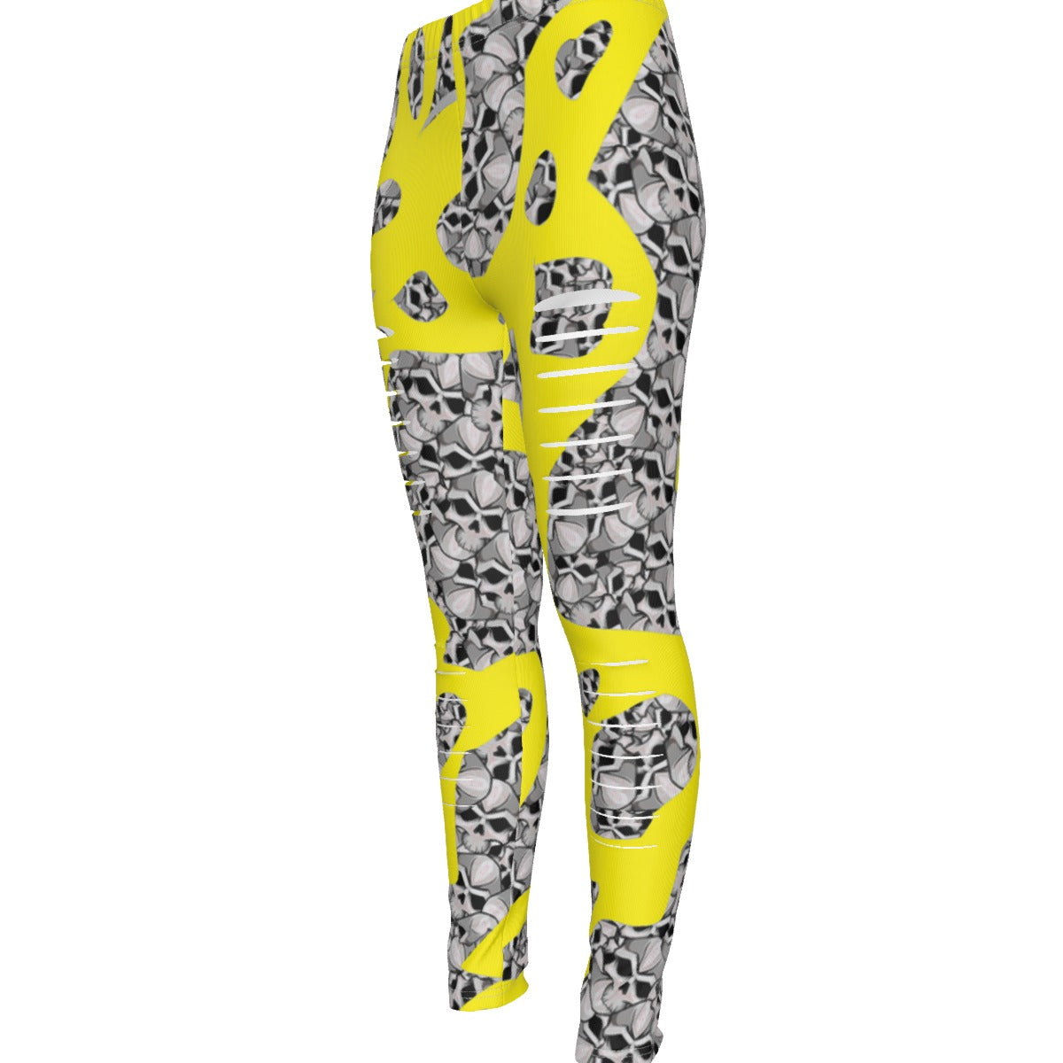 Camouflage Skulls In Yellow All-Over Print Women's Ripped Leggings