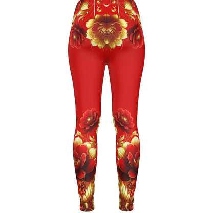 Heavenly Floral In Red Print Women's Ripped Leggings
