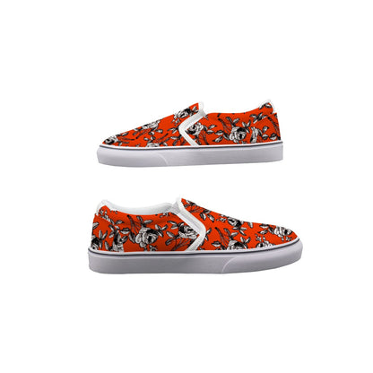 Black And White Roses In Orange Women's Slip On Sneakers