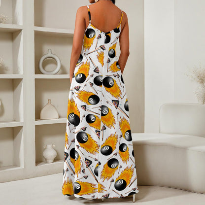Fire 8 Ball All-Over Print Women's Elegant V-Neck Maxi Dress