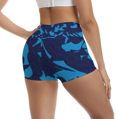 Blue Waves In Blue All-Over Print Women's Ultra-Short Yoga Shorts