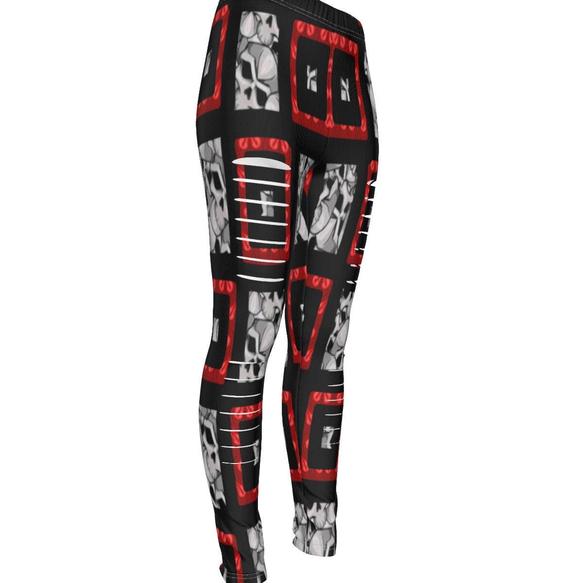 Skulls And Squares In Black All-Over Print Women's Ripped Leggings