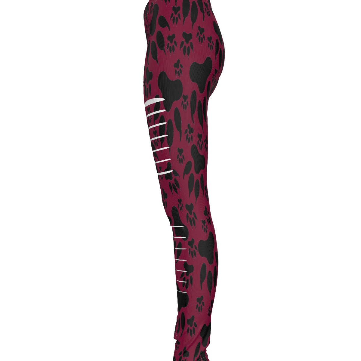 Paw Prints In Burgundy All-Over Print Women's Ripped Leggings