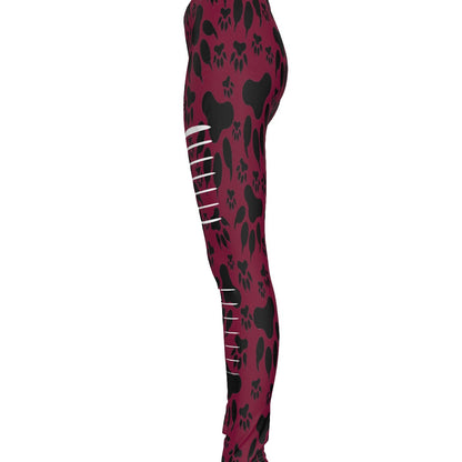 Paw Prints In Burgundy All-Over Print Women's Ripped Leggings