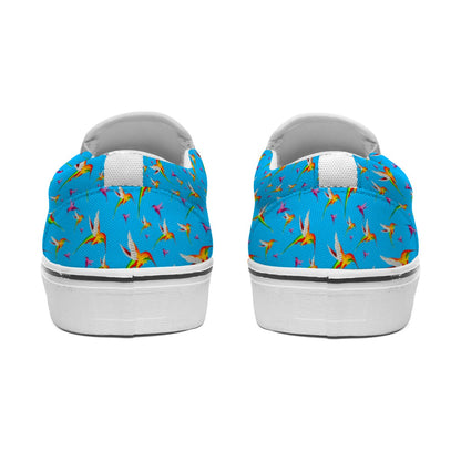 Humming Birds In Blue Women's Slip On Sneakers