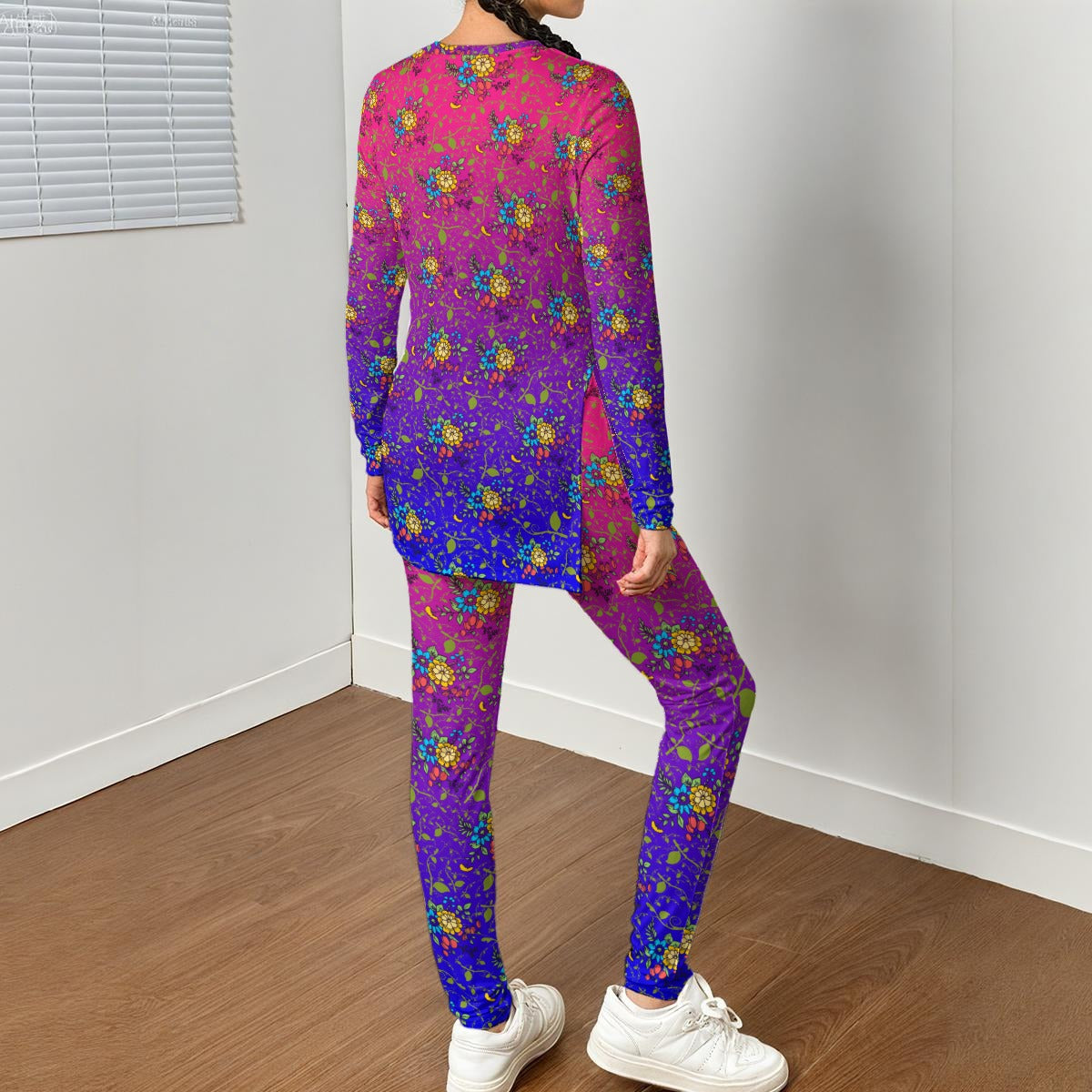 Purple Patch All-Over Print Women's Side Split T-shirt Set