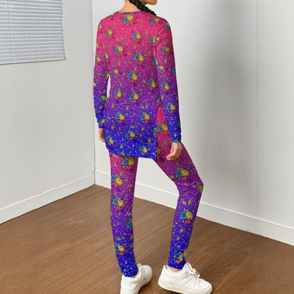 Purple Patch All-Over Print Women's Side Split T-shirt Set
