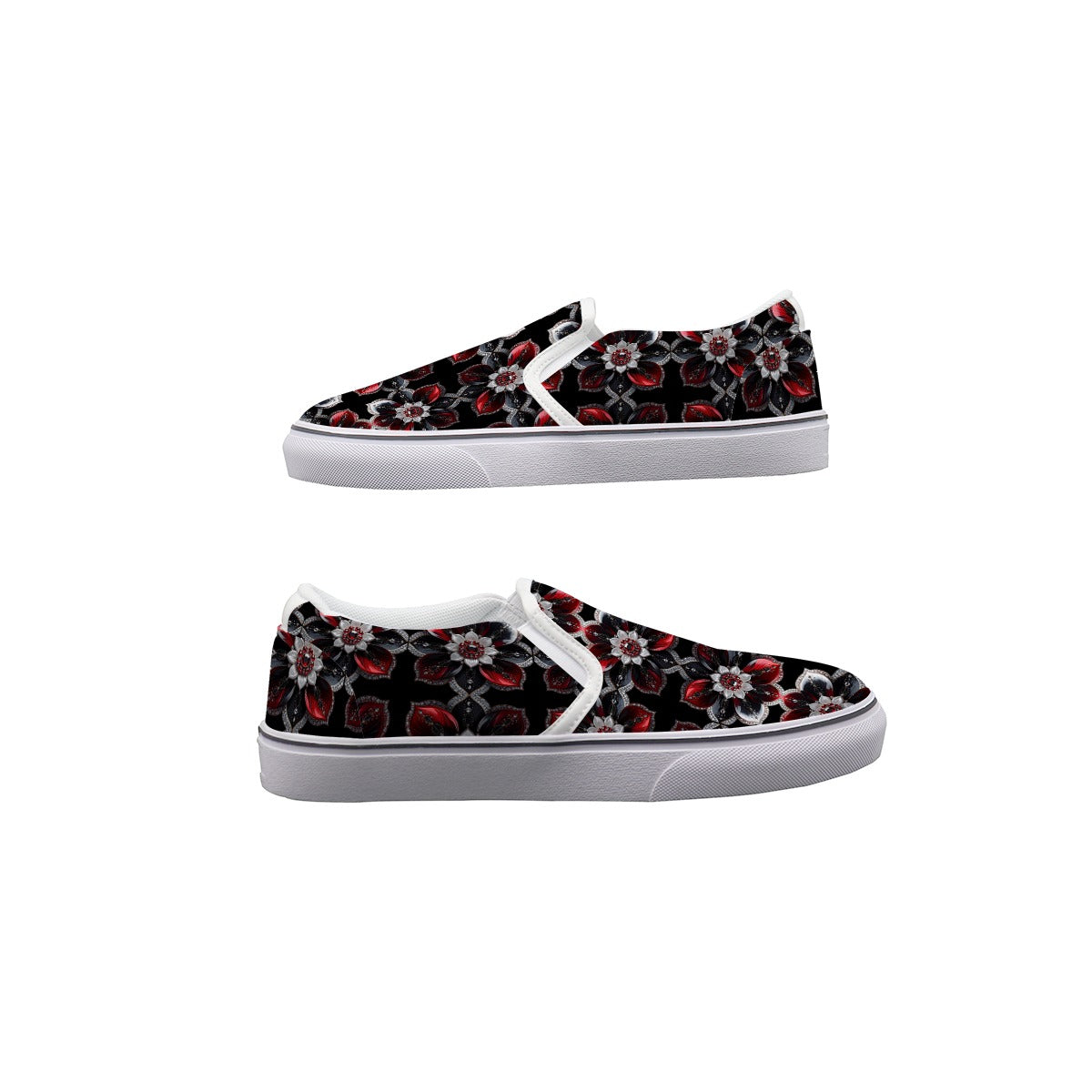 Rhinestone Flowers And Crosses In Black Women's Slip On Sneakers