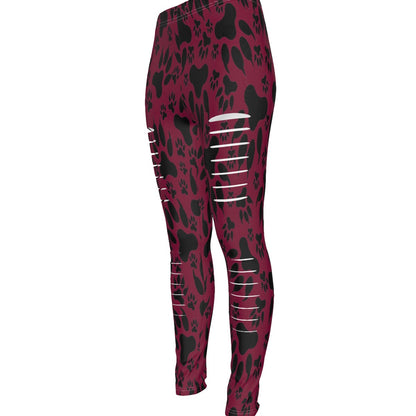 Paw Prints In Burgundy All-Over Print Women's Ripped Leggings