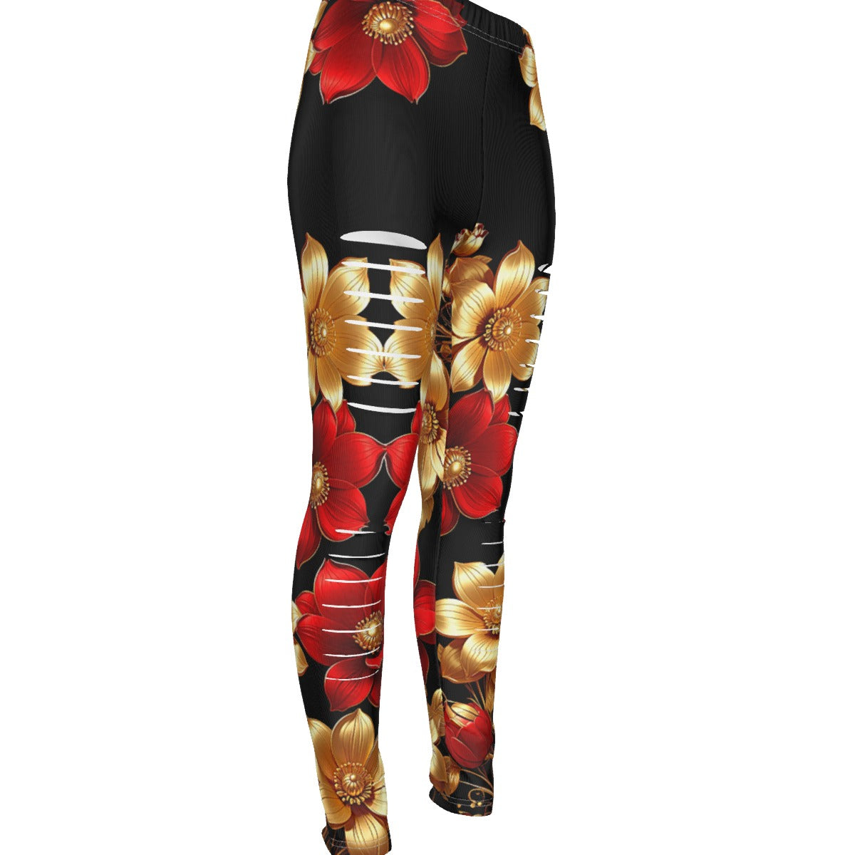 Heavenly Floral In Black All-Over Print Women's Ripped Leggings